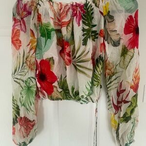 Floral Silk Rococo Sand Off-Shoulder Women's Top